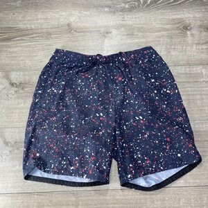 Rhone Shorts Mens Large Navy Blue Red White Splatter Running Drawstring 100319